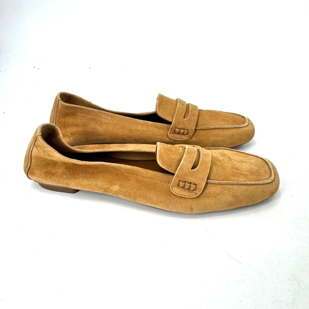 NEW Reqins Hema Cuir Velours CC Camel Suede Penny Loafers Flats TT-07546 Size 39 - Picture 2 of 5